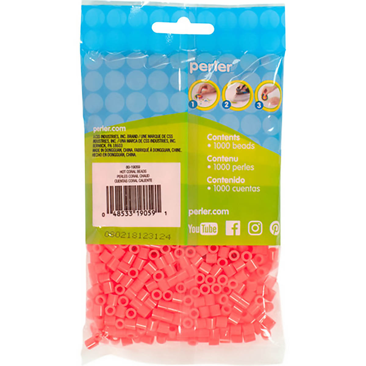 1000 Perler Beads - Hot Coral